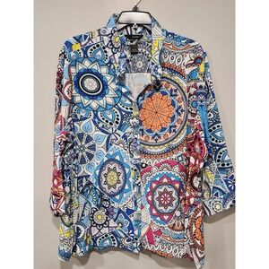 Ali Miles NWT Woman's 3xl Milticolor Button Up Collar Artsy